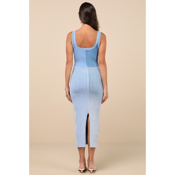 Lulus Radiant Personality Blue Color Block Ribbed Knit Midi Dress size XL NEW - Picture 5 of 13